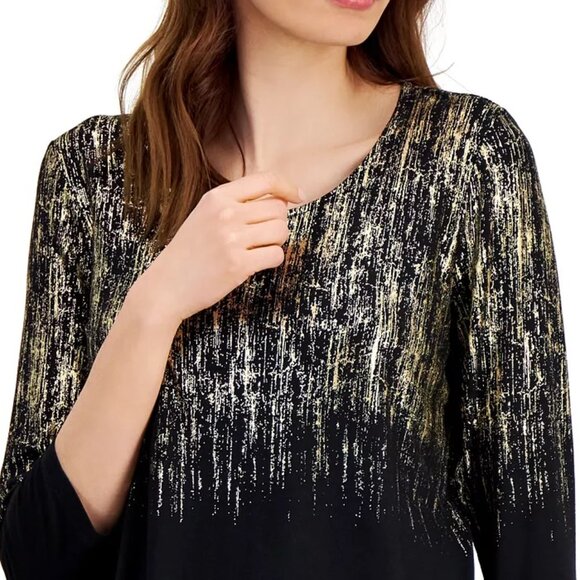 NWOT JM Collection Foil Print Top - Picture 3 of 3